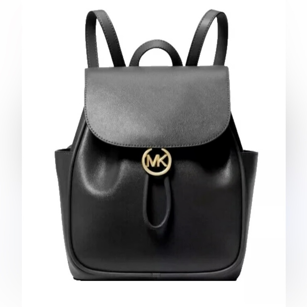 MICHAEL KORS MK LEATHER BLACK MEDIUM BACKPACK - Picture 1 of 9
